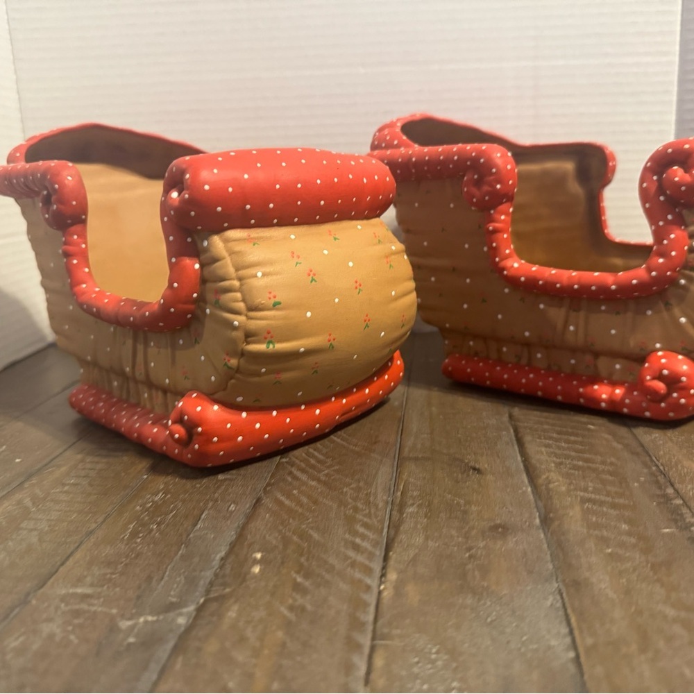 Vintage Kimple Mold Ceramic Sleigh Set - Hand Painted Polka Dot - Picture 2 of 11
